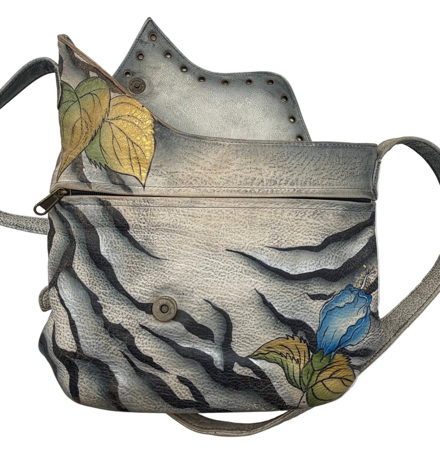 Anuschka Hand - Painted Leather Crossbody Bag – Floral & Butterfly Artwork, Multi - Color - Resale Thrift Boutique LLC.