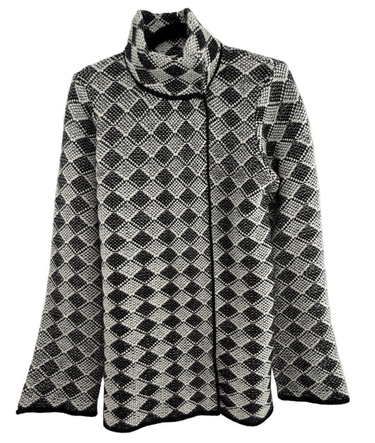 Cocogio Black White Geometric Open Front Cardigan Made in Italy - Resale Thrift Boutique LLC.