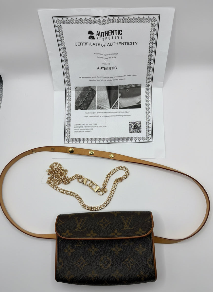 Authentic Louis Vuitton Florentine Monogram Belt Bag (S) – Vintage LV Waist Bag – COA, Dust Bag & Chain