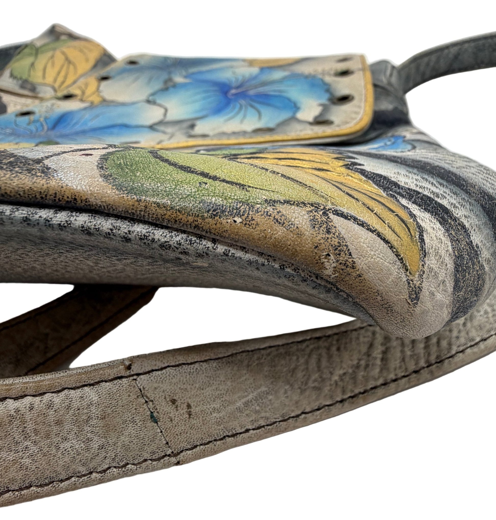 Anuschka Hand - Painted Leather Crossbody Bag – Floral & Butterfly Artwork, Multi - Color - Resale Thrift Boutique LLC.