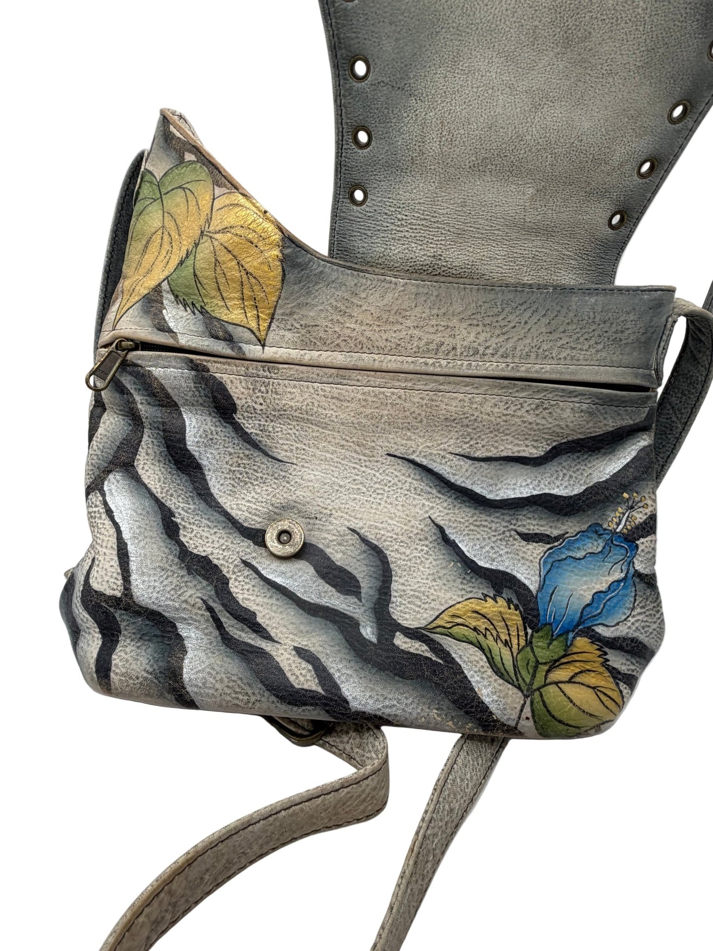 Anuschka Hand - Painted Leather Crossbody Bag – Floral & Butterfly Artwork, Multi - Color - Resale Thrift Boutique LLC.
