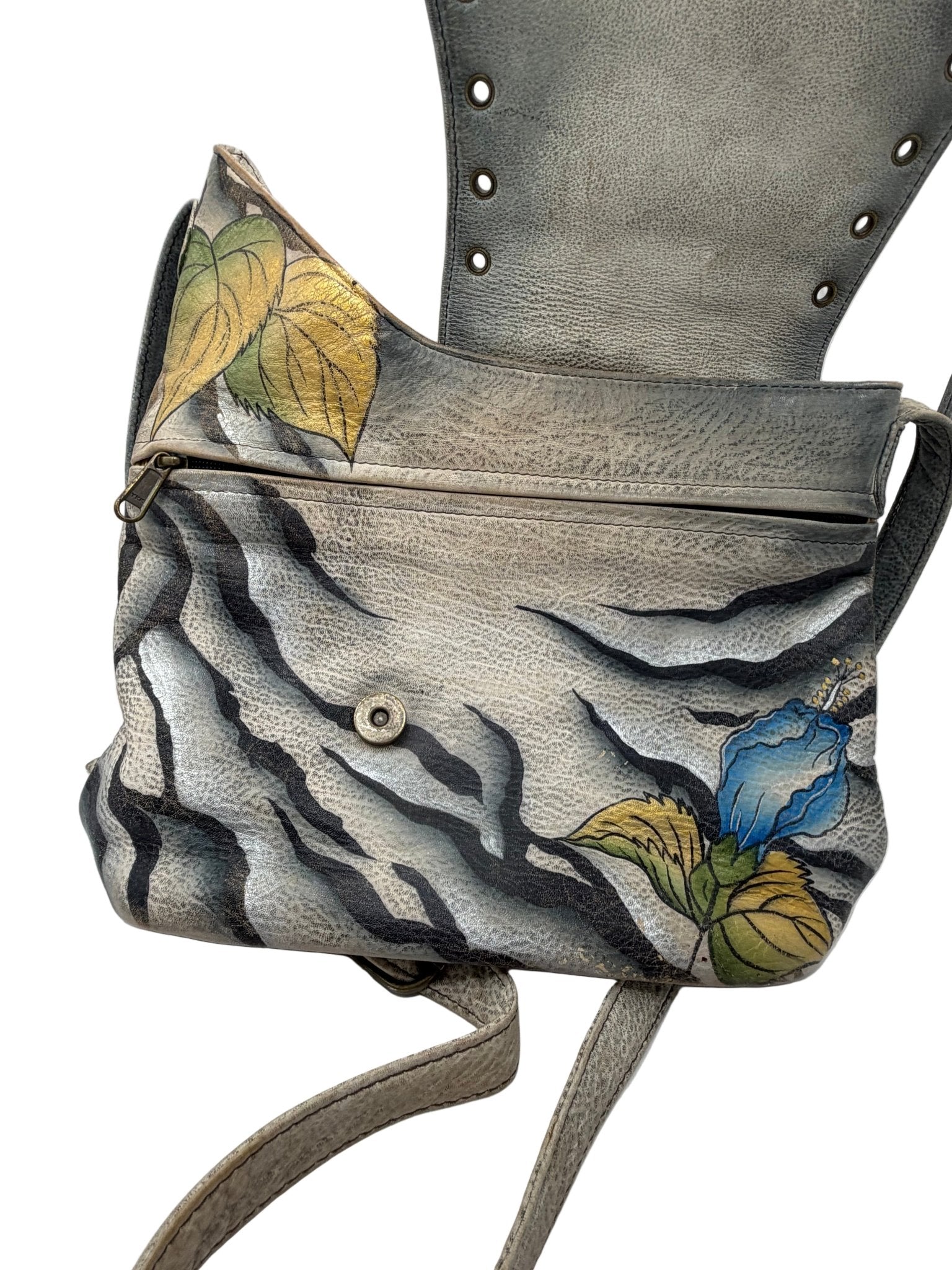 Anuschka Hand - Painted Leather Crossbody Bag – Floral & Butterfly Artwork, Multi - Color - Resale Thrift Boutique LLC.
