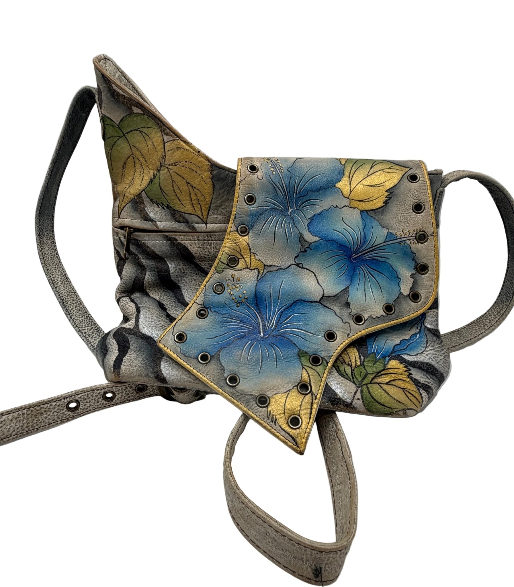 Anuschka Hand - Painted Leather Crossbody Bag – Floral & Butterfly Artwork, Multi - Color - Resale Thrift Boutique LLC.