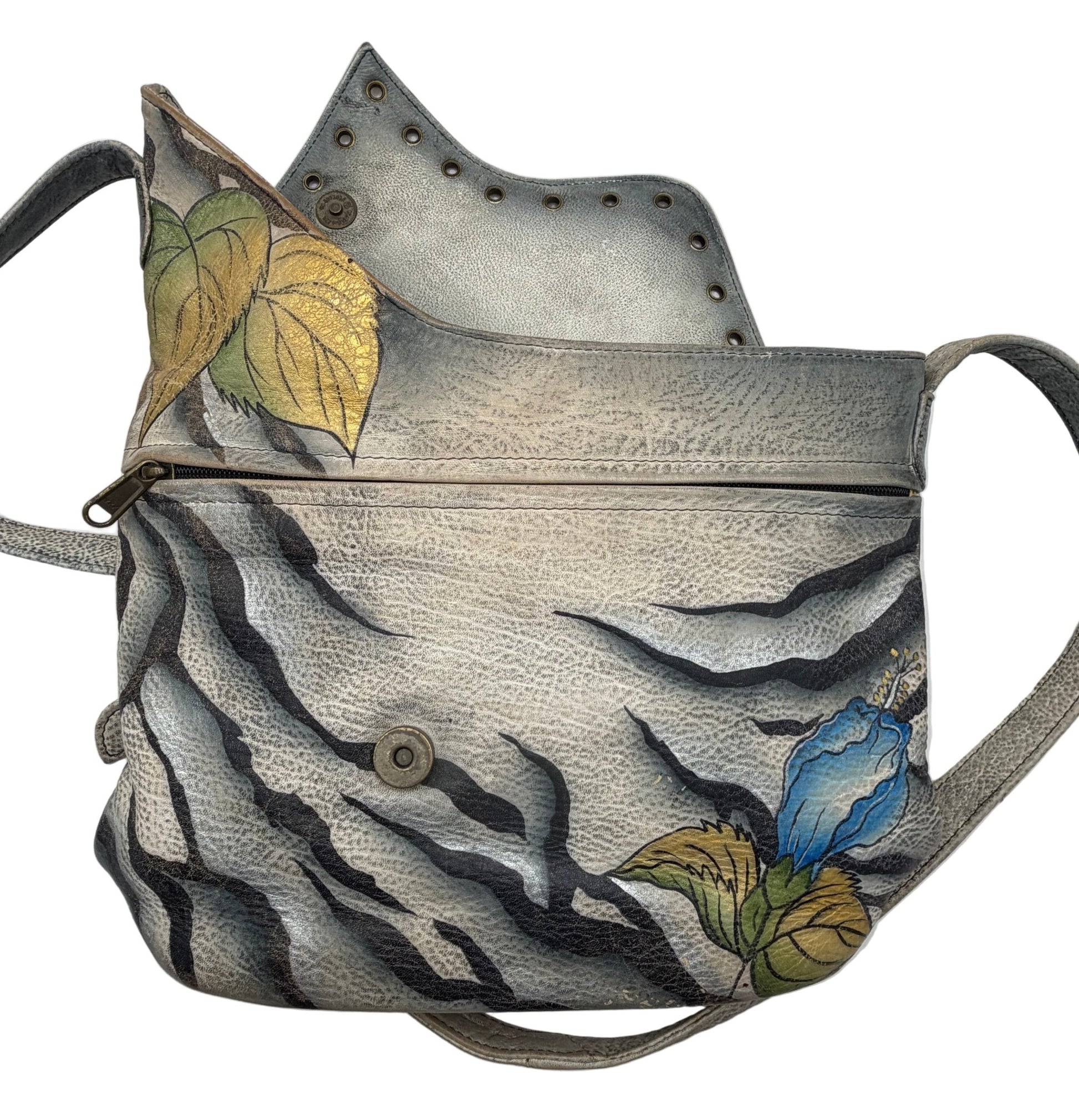 Anuschka Hand - Painted Leather Crossbody Bag – Floral & Butterfly Artwork, Multi - Color - Resale Thrift Boutique LLC.