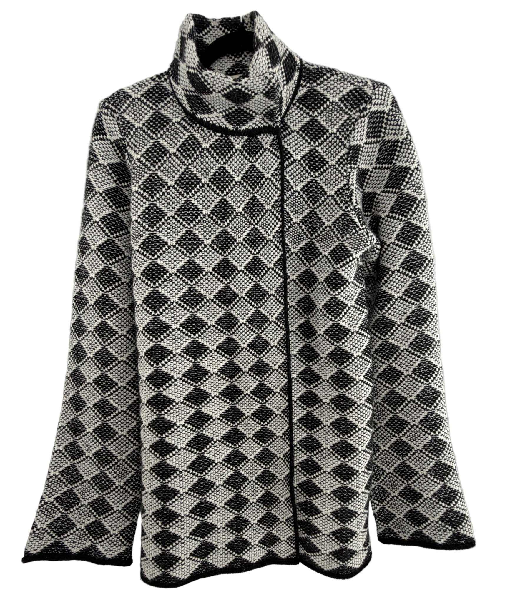 Cocogio Black White Geometric Open Front Cardigan Made in Italy - Resale Thrift Boutique LLC.