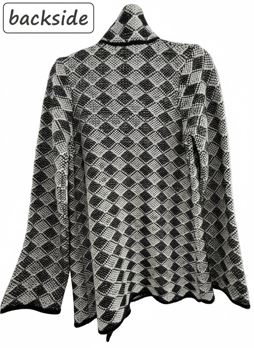 Cocogio Black White Geometric Open Front Cardigan Made in Italy - Resale Thrift Boutique LLC.