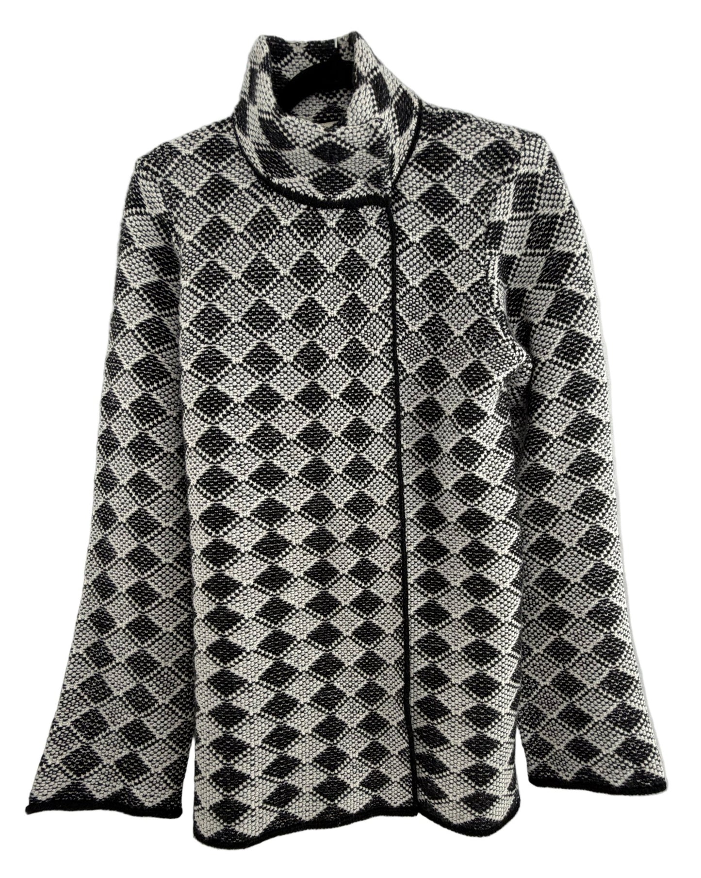 Cocogio Black White Geometric Open Front Cardigan Made in Italy - Resale Thrift Boutique LLC.