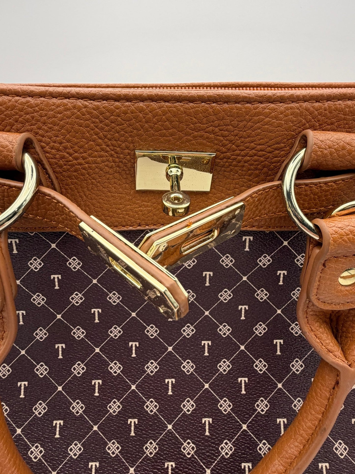 Danbury Mint Personalized 'T' Monogram Satchel Bag - Tan Brown Gold - NWOT - Resale Thrift Boutique LLC.