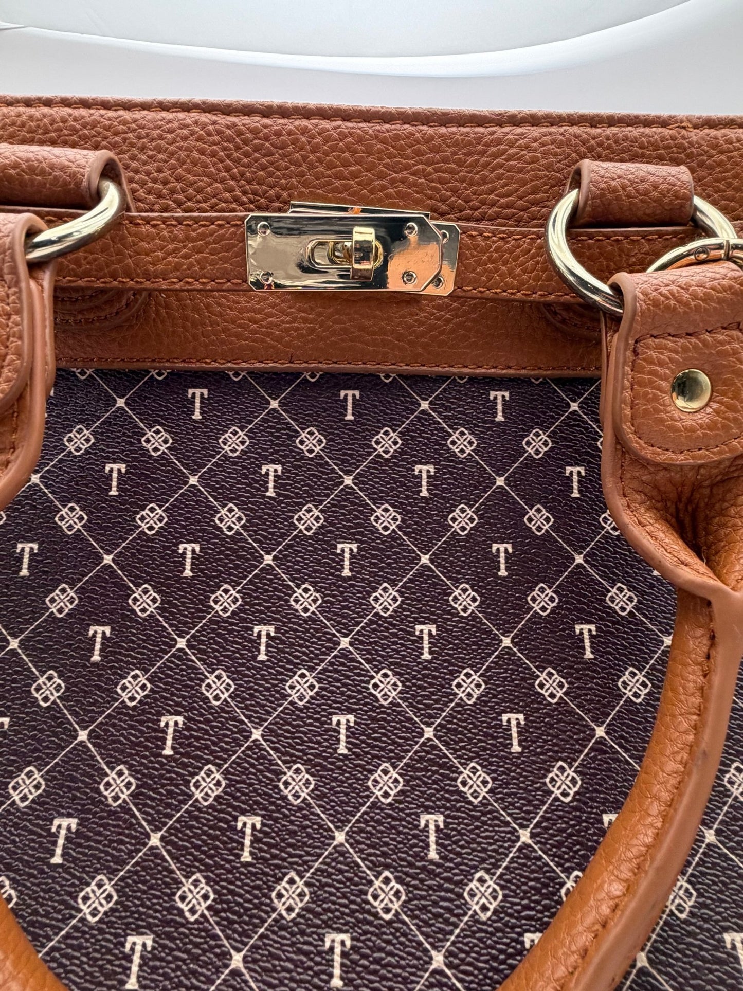 Danbury Mint Personalized 'T' Monogram Satchel Bag - Tan Brown Gold - NWOT - Resale Thrift Boutique LLC.