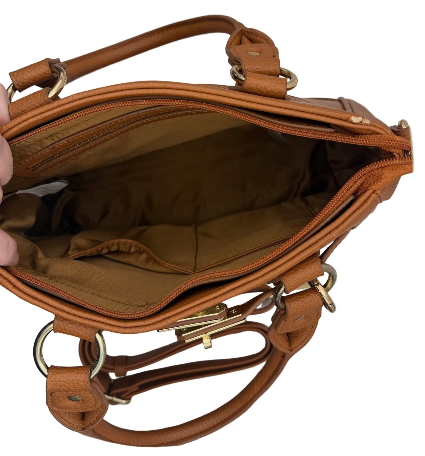 Danbury Mint Personalized 'T' Monogram Satchel Bag - Tan Brown Gold - NWOT - Resale Thrift Boutique LLC.