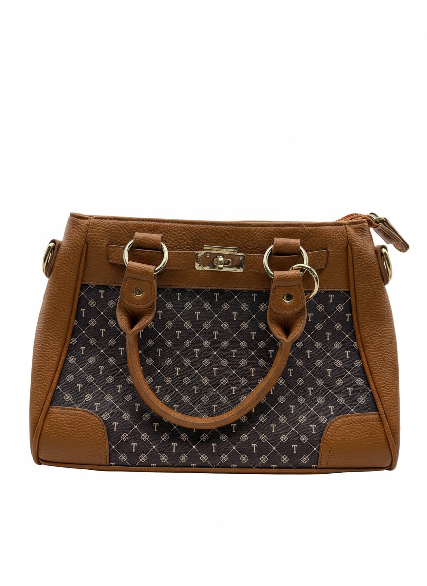 Danbury Mint Personalized 'T' Monogram Satchel Bag - Tan Brown Gold - NWOT - Resale Thrift Boutique LLC.