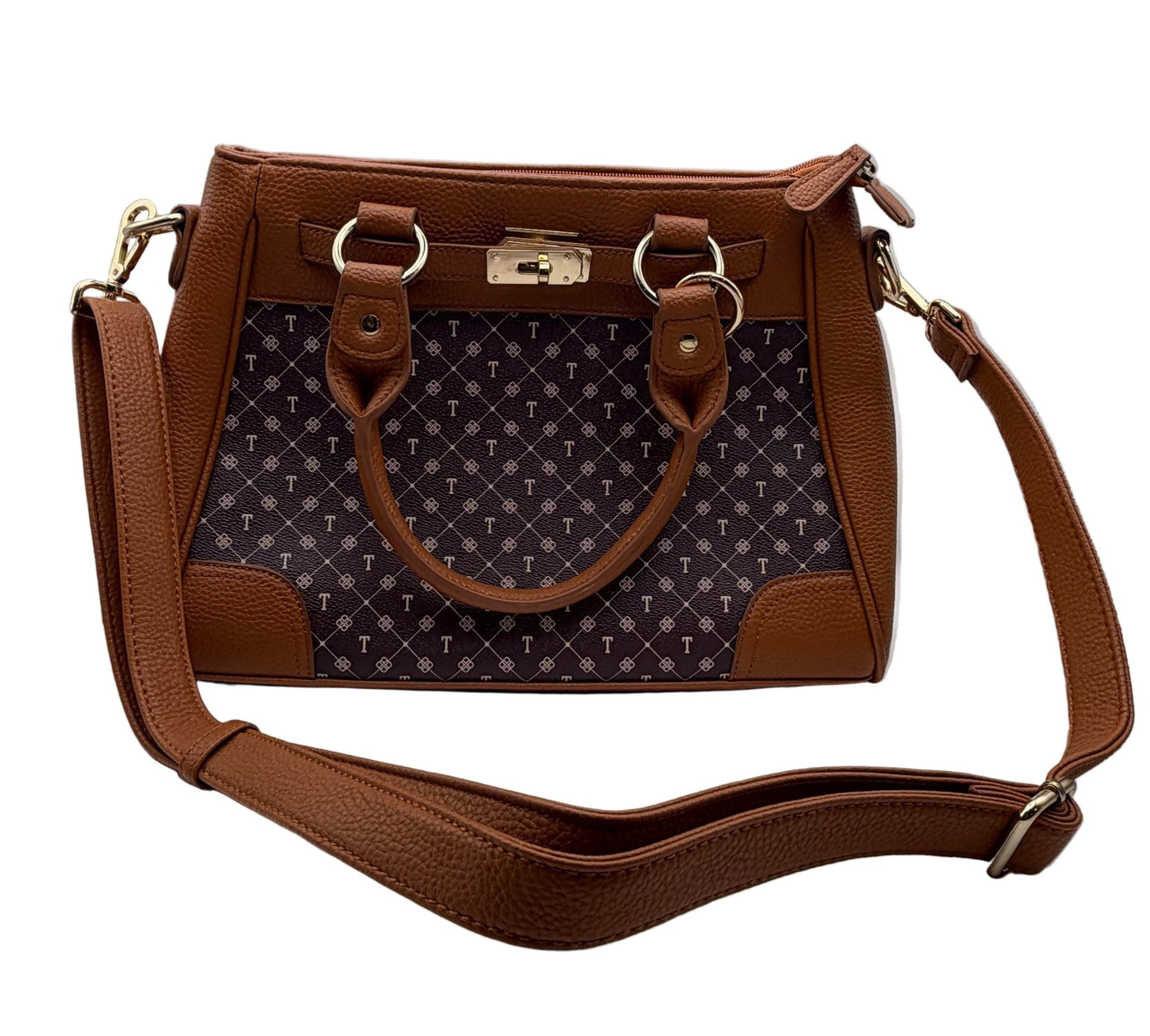 Danbury Mint Personalized 'T' Monogram Satchel Bag - Tan Brown Gold - NWOT - Resale Thrift Boutique LLC.