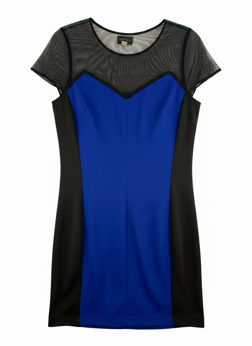 e.c.i. Blue & Black Color - Block Dress with Sheer Mesh Detail - NWT - Resale Thrift Boutique LLC.