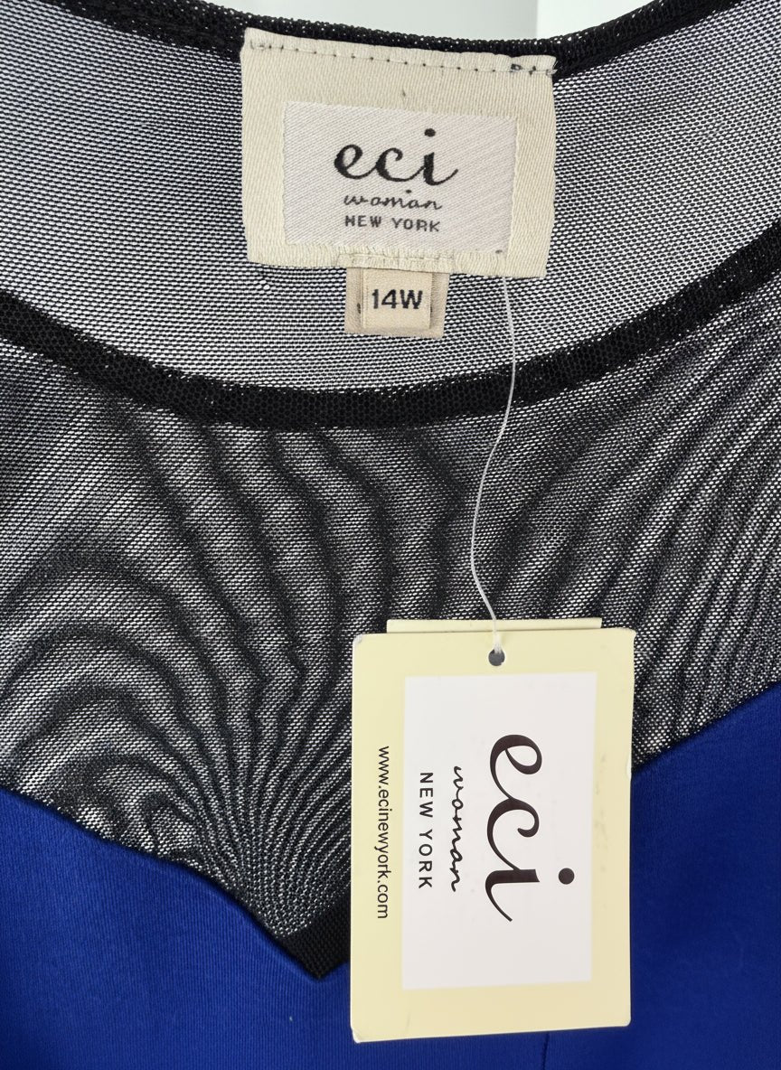 e.c.i. Blue & Black Color - Block Dress with Sheer Mesh Detail - NWT - Resale Thrift Boutique LLC.