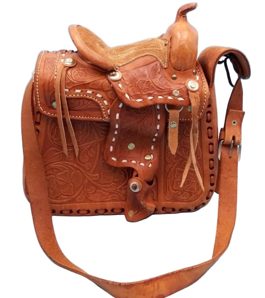 Handcrafted Tooled Leather Saddle Bag - Western Style Crossbody - Resale Thrift Boutique LLC.
