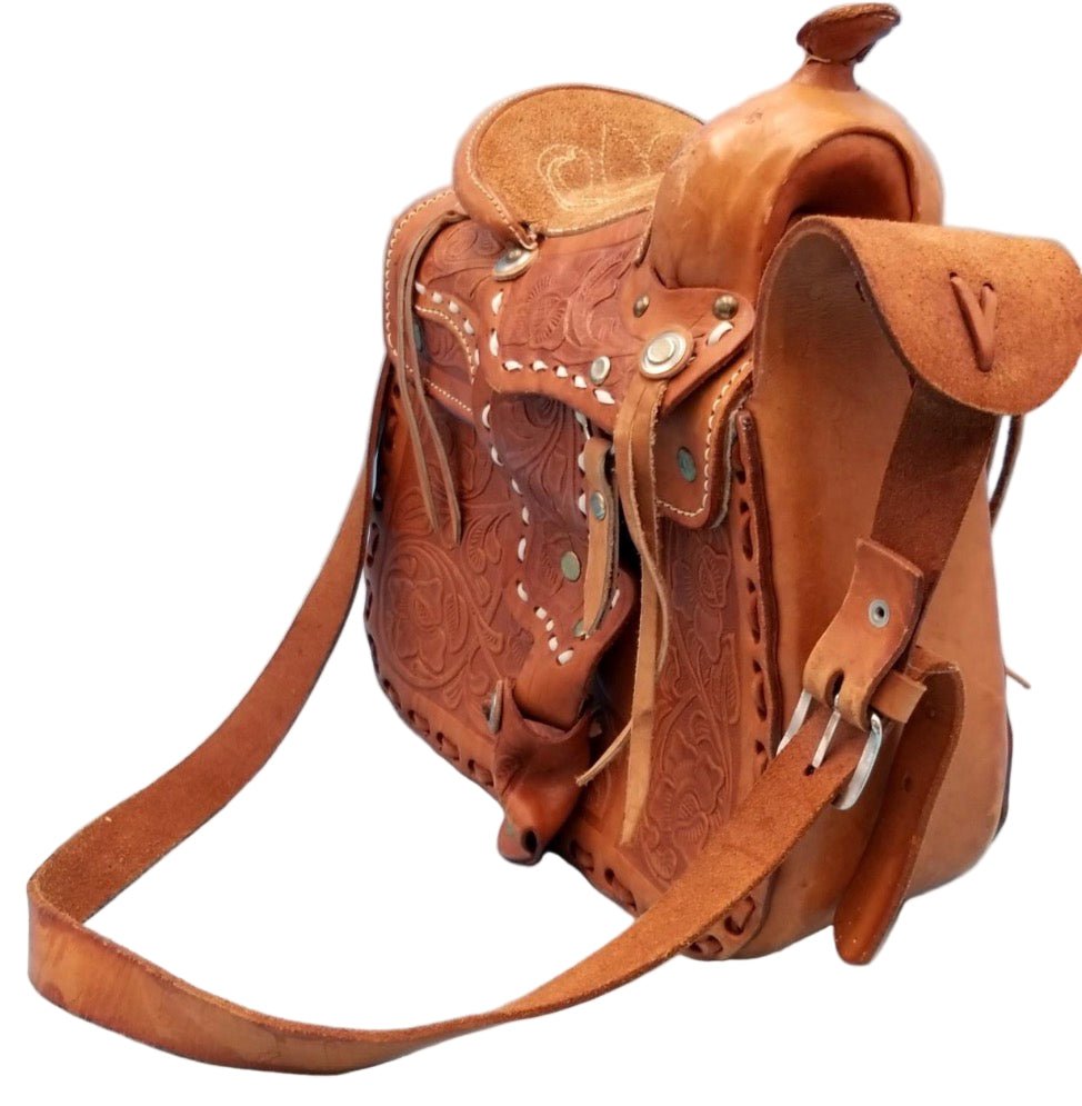 Handcrafted Tooled Leather Saddle Bag - Western Style Crossbody - Resale Thrift Boutique LLC.