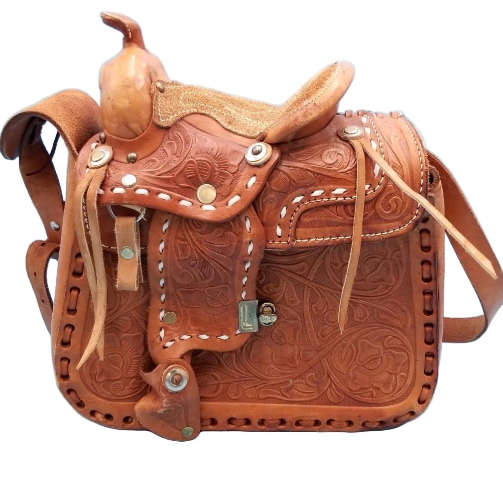 Handcrafted Tooled Leather Saddle Bag - Western Style Crossbody - Resale Thrift Boutique LLC.