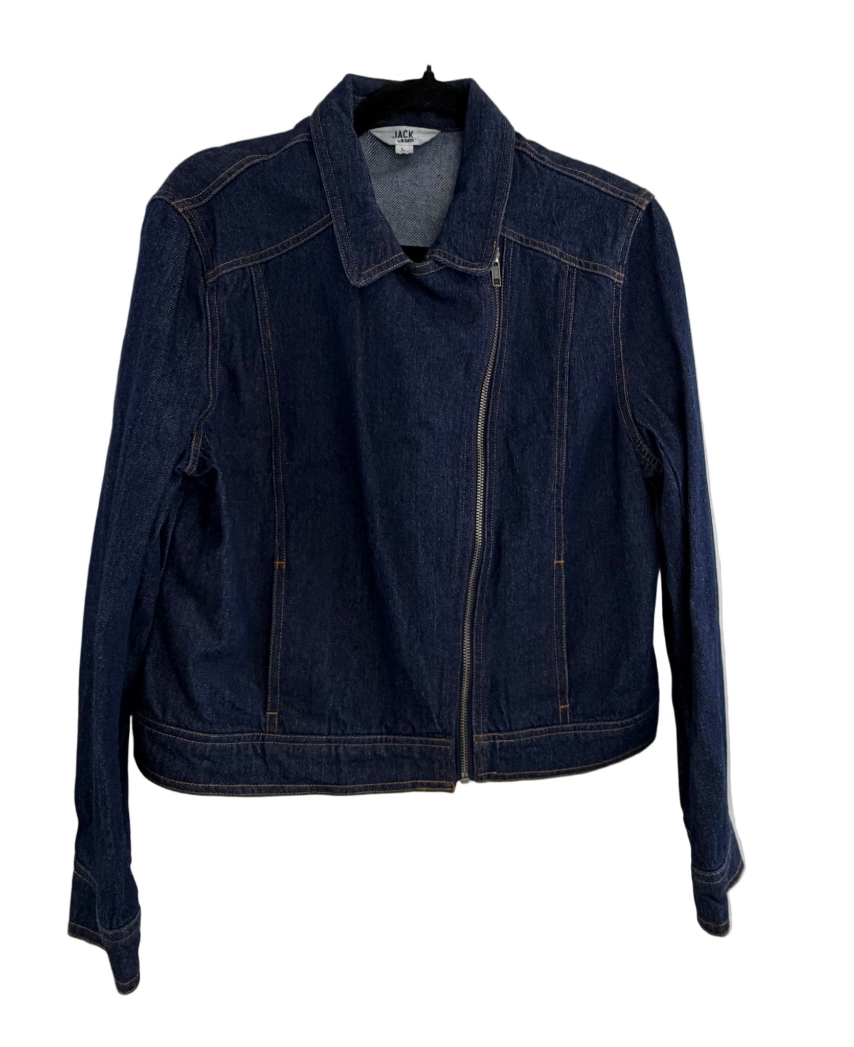 Jack by BB Dakota Denim Moto Jacket Navy Blue Zip Front - Size L - Resale Thrift Boutique LLC.