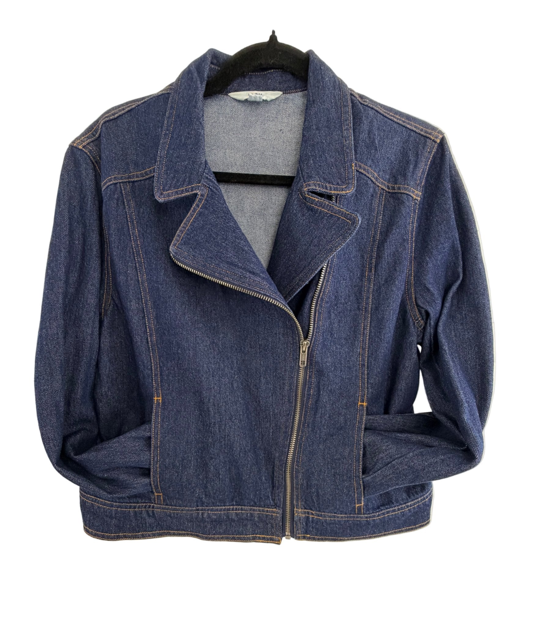 Jack by BB Dakota Denim Moto Jacket Navy Blue Zip Front - Size L - Resale Thrift Boutique LLC.