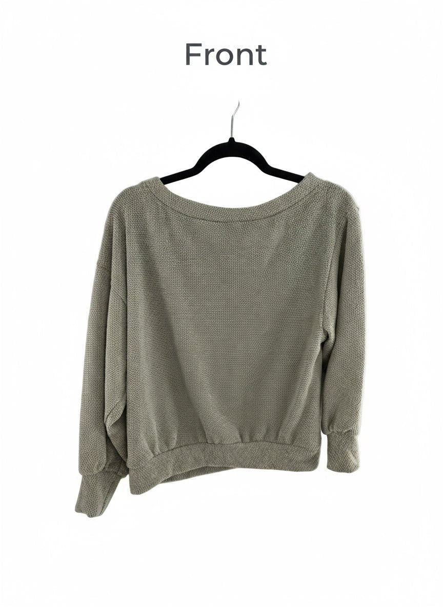 Lush Textured Knit Sweater Taupe Boat Neck Dolman Sleeve - Size S - Resale Thrift Boutique LLC.