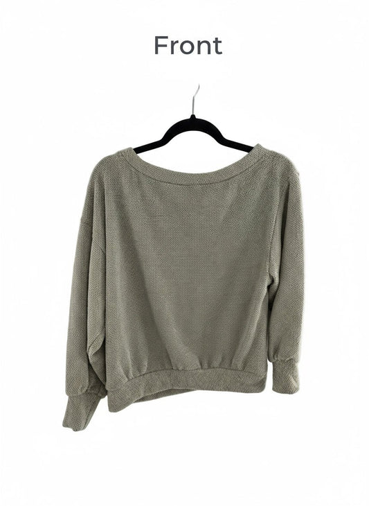 Lush Textured Knit Sweater Taupe Boat Neck Dolman Sleeve - Size S - Resale Thrift Boutique LLC.