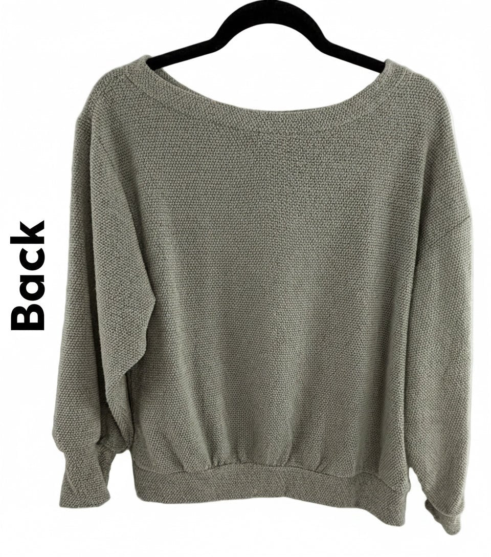 Lush Textured Knit Sweater Taupe Boat Neck Dolman Sleeve - Size S - Resale Thrift Boutique LLC.