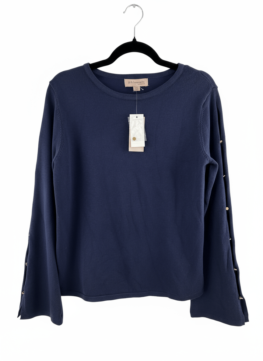 Philosophy Navy Blue Long Sleeve Top with Button Detail - NWT - Resale Thrift Boutique LLC.