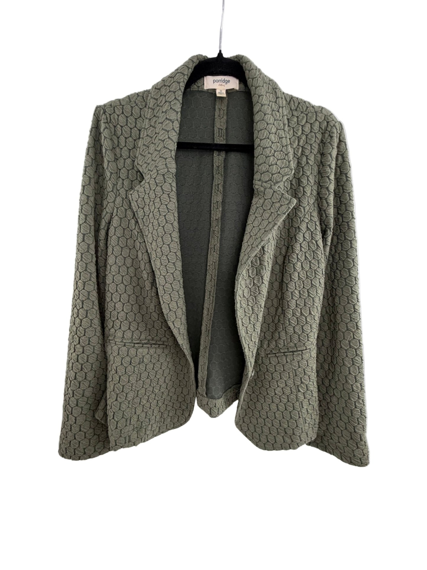 Porridge Textured Honeycomb Blazer Gray Taupe Single Button - Size M - Resale Thrift Boutique LLC.