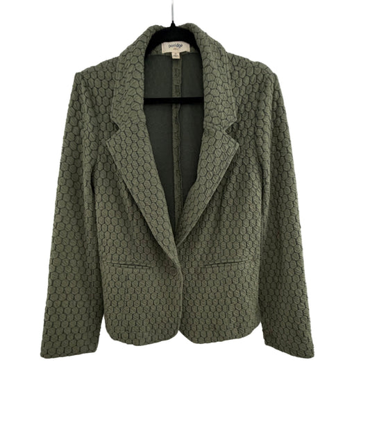 Porridge Textured Honeycomb Blazer Gray Taupe Single Button - Size M - Resale Thrift Boutique LLC.
