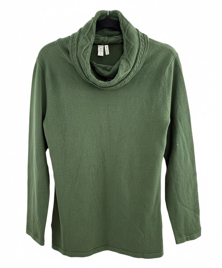 Sahalie Olive Green Cowl Neck Long Sleeve Top with Braided Detail - Size M - Resale Thrift Boutique LLC.