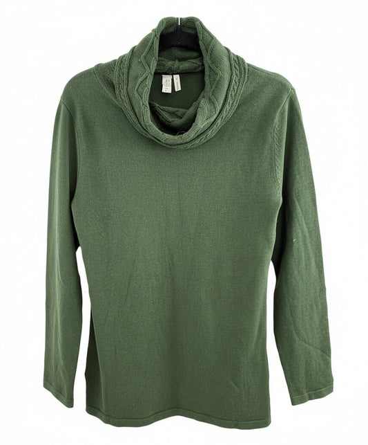 Sahalie Olive Green Cowl Neck Long Sleeve Top with Braided Detail - Size M - Resale Thrift Boutique LLC.