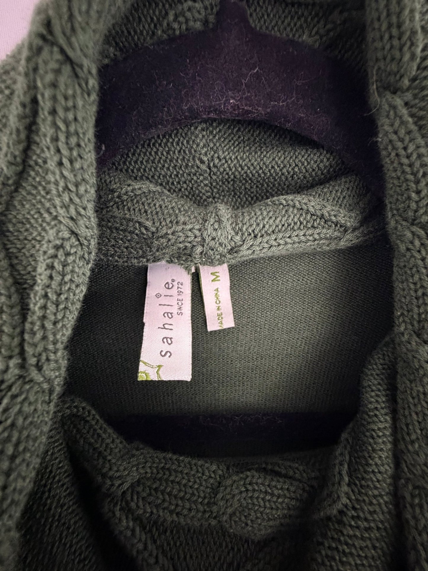 Sahalie Olive Green Cowl Neck Long Sleeve Top with Braided Detail - Size M - Resale Thrift Boutique LLC.