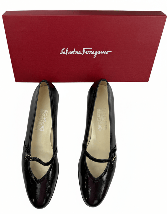 Salvatore Ferragamo Black Patent Leather Shoes - Size 9.5 - Resale Thrift Boutique LLC.