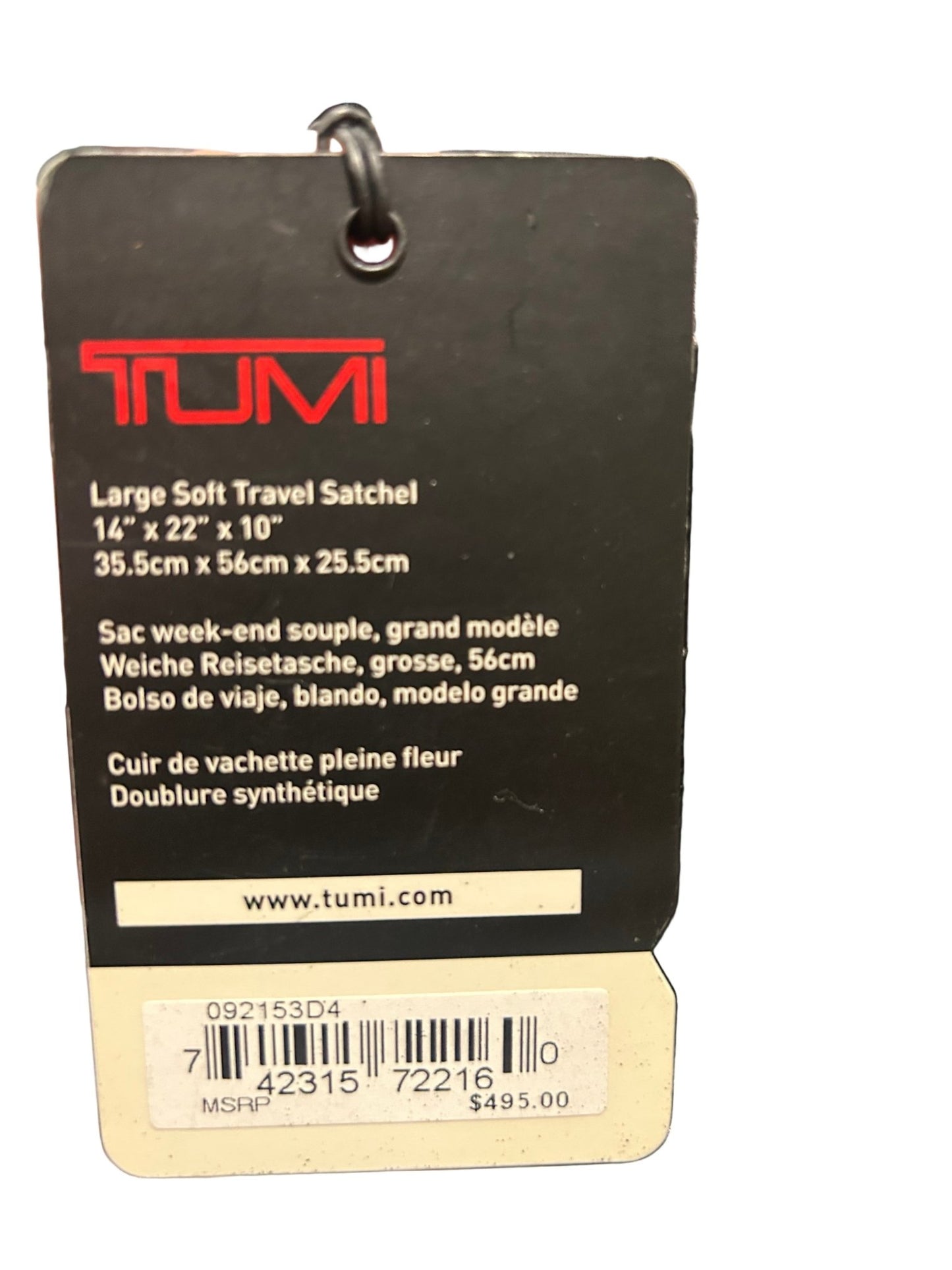 Tumi Large Soft Travel Satchel - Black Leather - 14" x 22" x 10" - NWT - Resale Thrift Boutique LLC.
