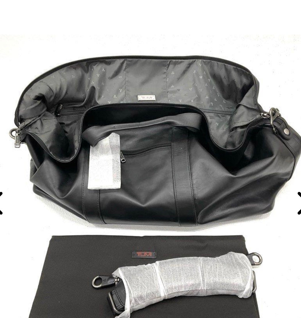 Tumi Large Soft Travel Satchel - Black Leather - 14" x 22" x 10" - NWT - Resale Thrift Boutique LLC.