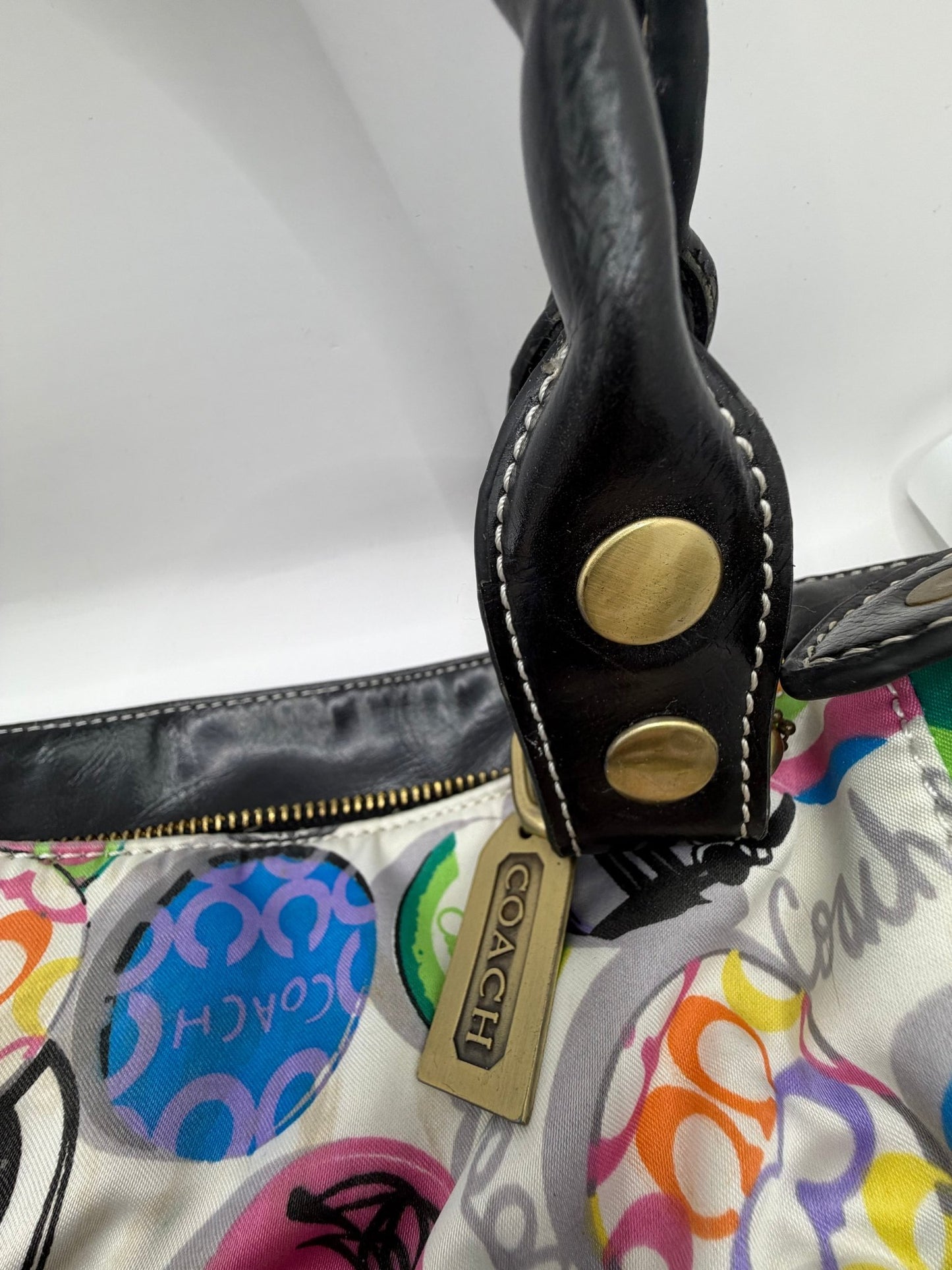 Y2K Coach Poppy Tote – Rare Multicolor Polka Dot Print | Large Glam Tote - Resale Thrift Boutique LLC.