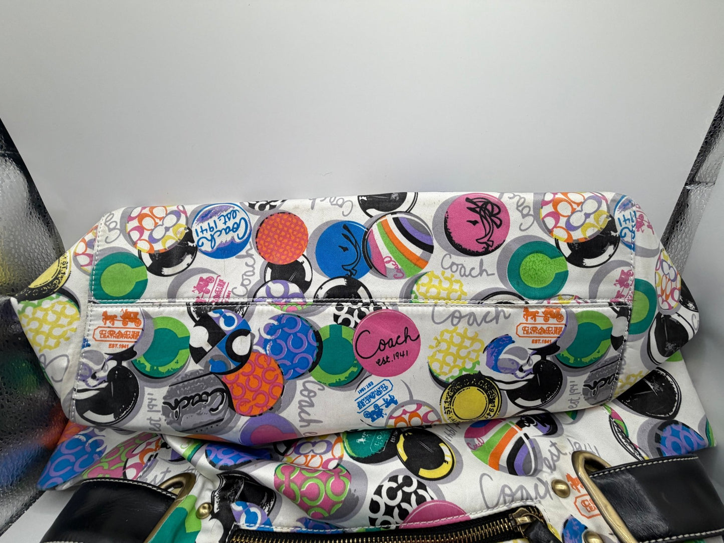 Y2K Coach Poppy Tote – Rare Multicolor Polka Dot Print | Large Glam Tote - Resale Thrift Boutique LLC.