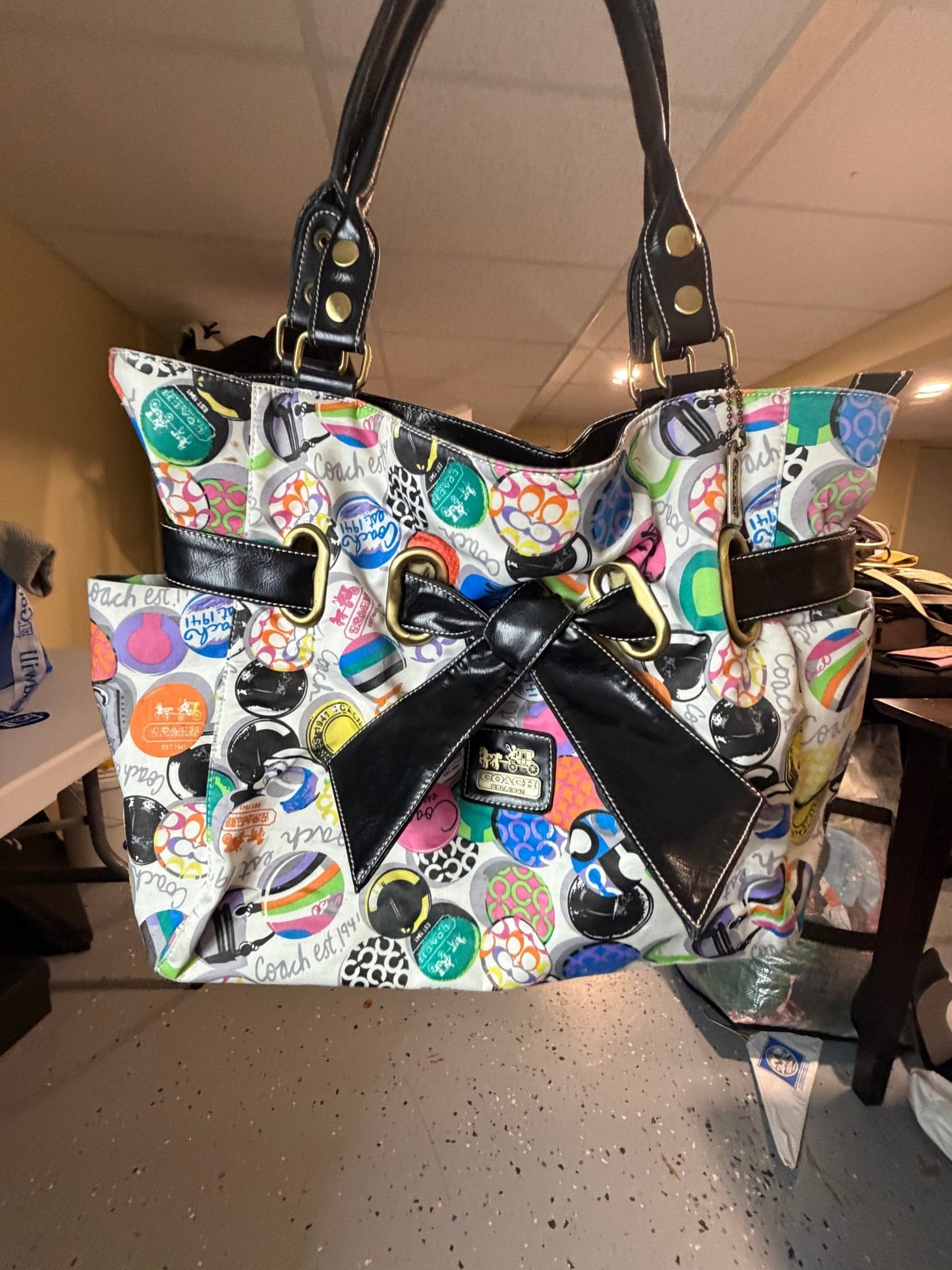 Y2K Coach Poppy Tote – Rare Multicolor Polka Dot Print | Large Glam Tote - Resale Thrift Boutique LLC.