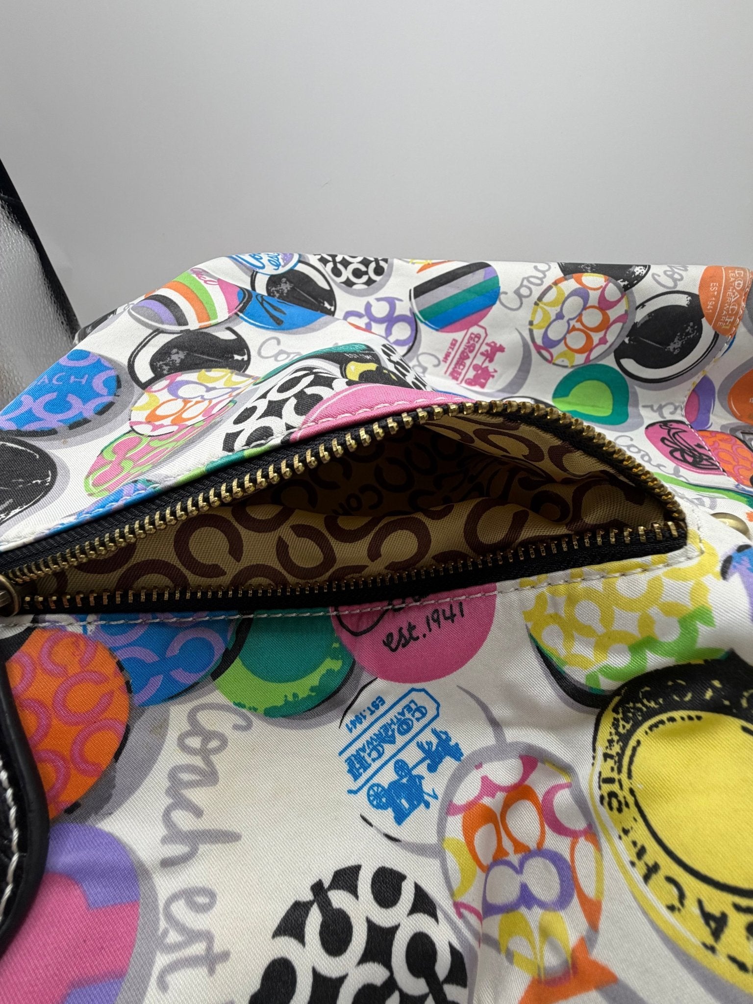 Y2K Coach Poppy Tote – Rare Multicolor Polka Dot Print | Large Glam Tote - Resale Thrift Boutique LLC.