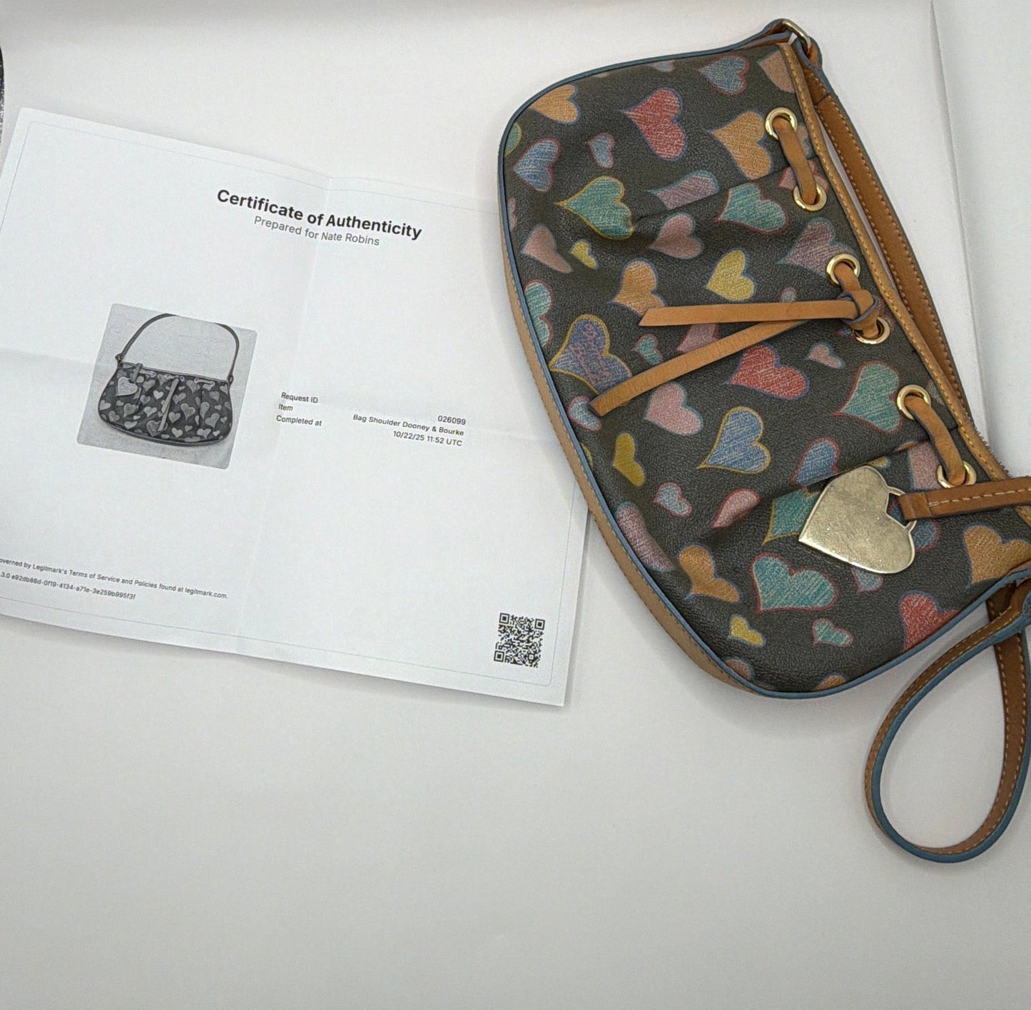 Y2K Dooney & Bourke Rainbow Heart Hobo Bag – Multicolor Print Shoulder Bag - Resale Thrift Boutique LLC.