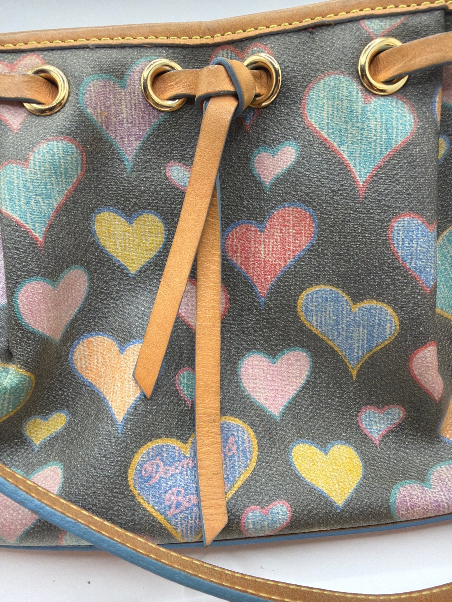 Y2K Dooney & Bourke Rainbow Heart Hobo Bag – Multicolor Print Shoulder Bag - Resale Thrift Boutique LLC.