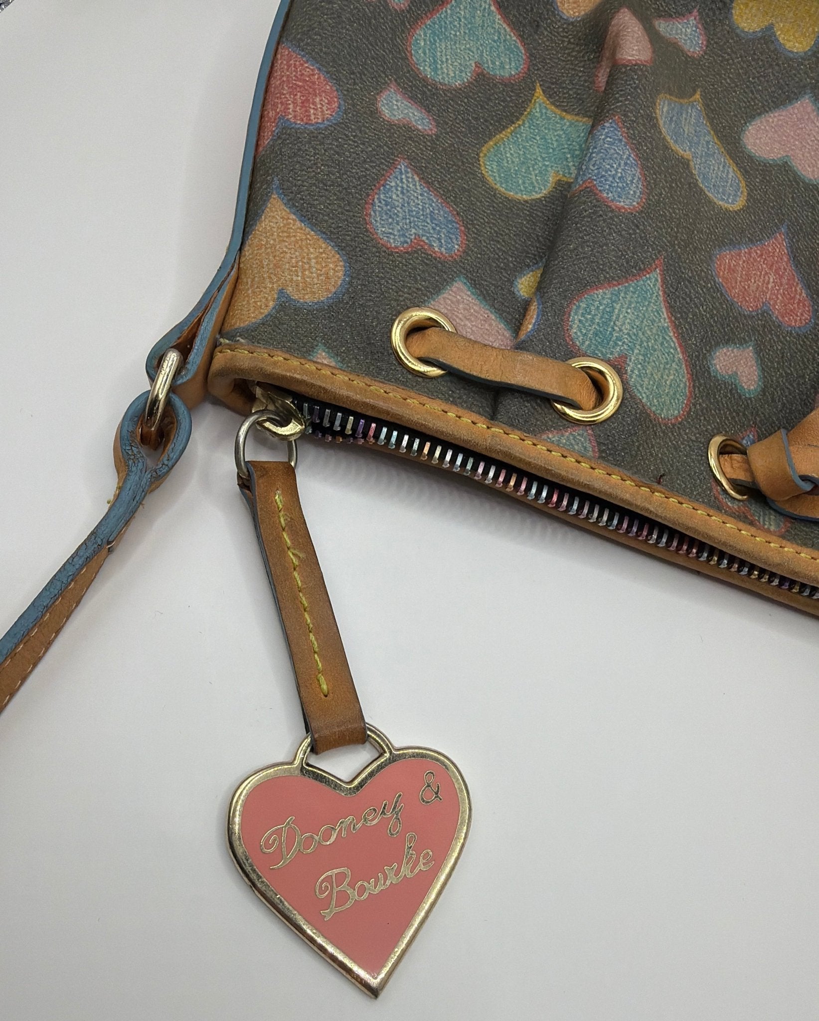 Y2K Dooney & Bourke Rainbow Heart Hobo Bag – Multicolor Print Shoulder Bag - Resale Thrift Boutique LLC.